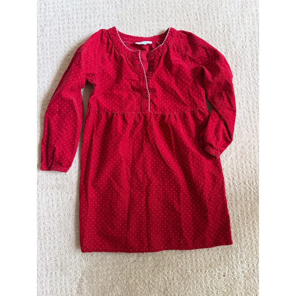 Cadet Rousselle Paris Girls Red Corduroy Polka Dot Dress Long Sleeve‎ Size 5A